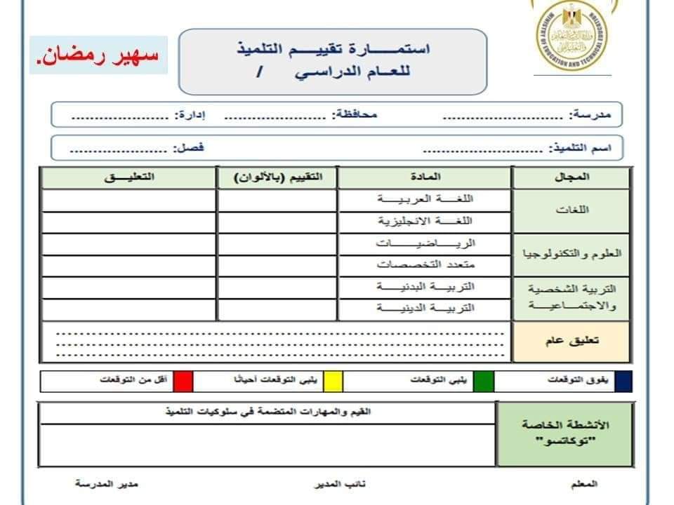 تقييمات التوكاتسو وفق دليل المعلم للابتدائي - التوكاتسو