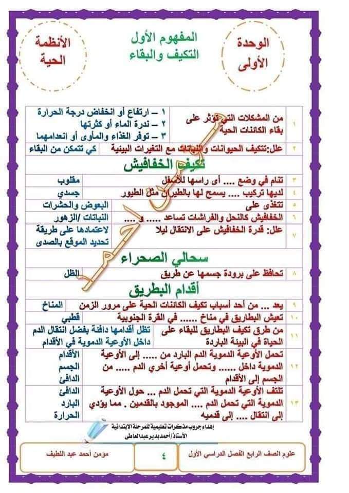 شرح مادة العلوم للصف الرابع الإبتدائي ٢٠٢٢ - ٢٠٢٢