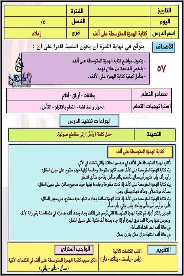 تحضير لغة عربية الصف الخامس الابتدائي - الترم الاول