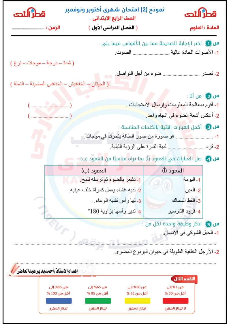 امتحانات قياس نواتج التعلم رابعة ابتدائي - اختبار انجليزي رابعة