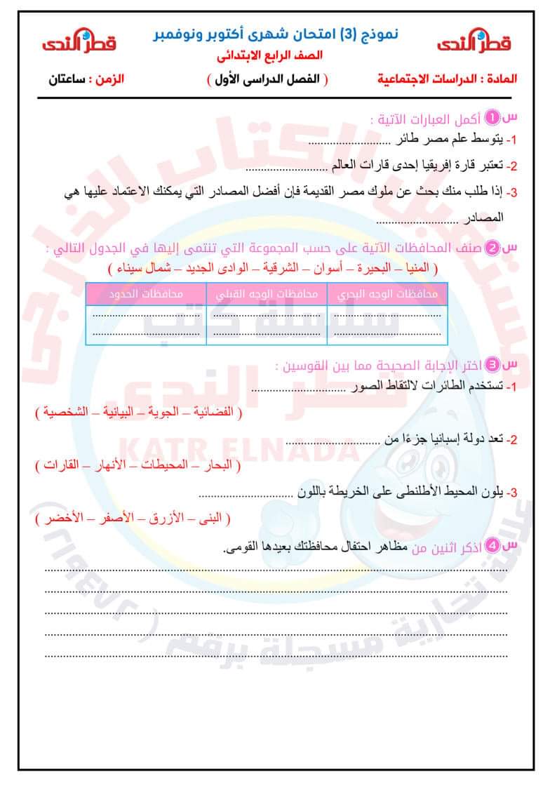 امتحانات قياس نواتج التعلم رابعة ابتدائي - اختبار انجليزي رابعة