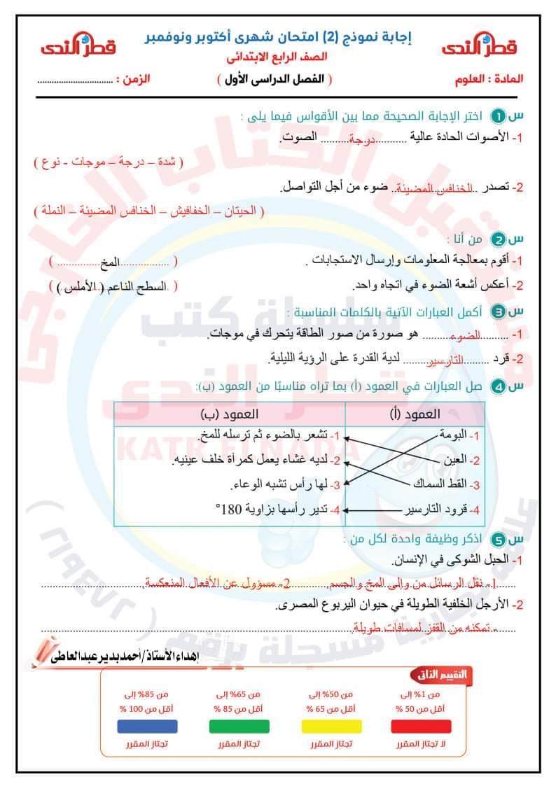 امتحانات قياس نواتج التعلم رابعة ابتدائي - اختبار انجليزي رابعة