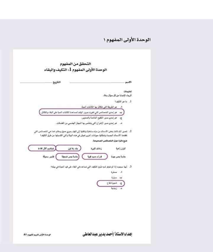 مراجعة ليلة الامتحان علوم رابعة ابتدائي - اسئلة بنك المعرفة