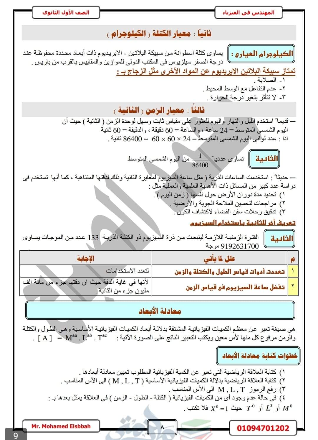 مراجعة نهائية فيزياء اولى ثانوي ترم اول - الفيزياء