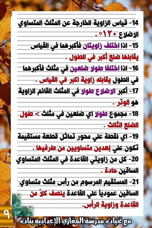 ملخص نظري هندسة الصف الثاني الاعدادي - الرياضيات