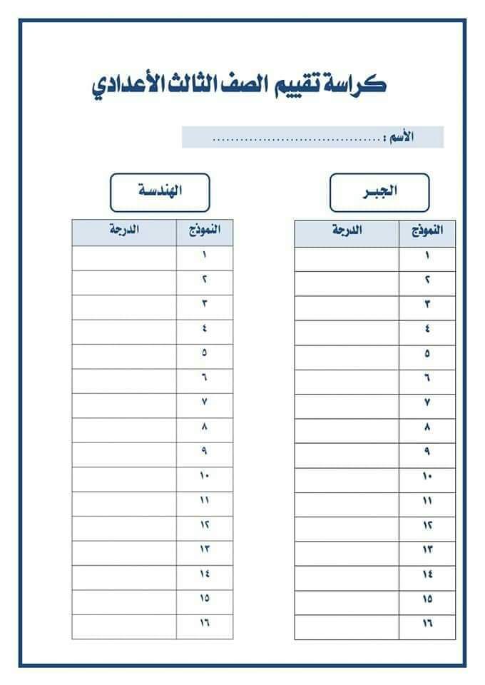 تحميل كراسة تقييم رياضيات الصف الثالث الاعدادي الترم الثاني - تحميل كراسة التقييم