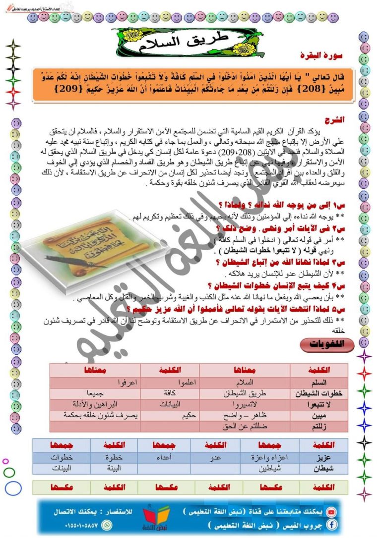 مذكرة تدريبات اللغة العربية الصف الخامس الابتدائي الترم الثاني منصة كتاتيب مصر 7225