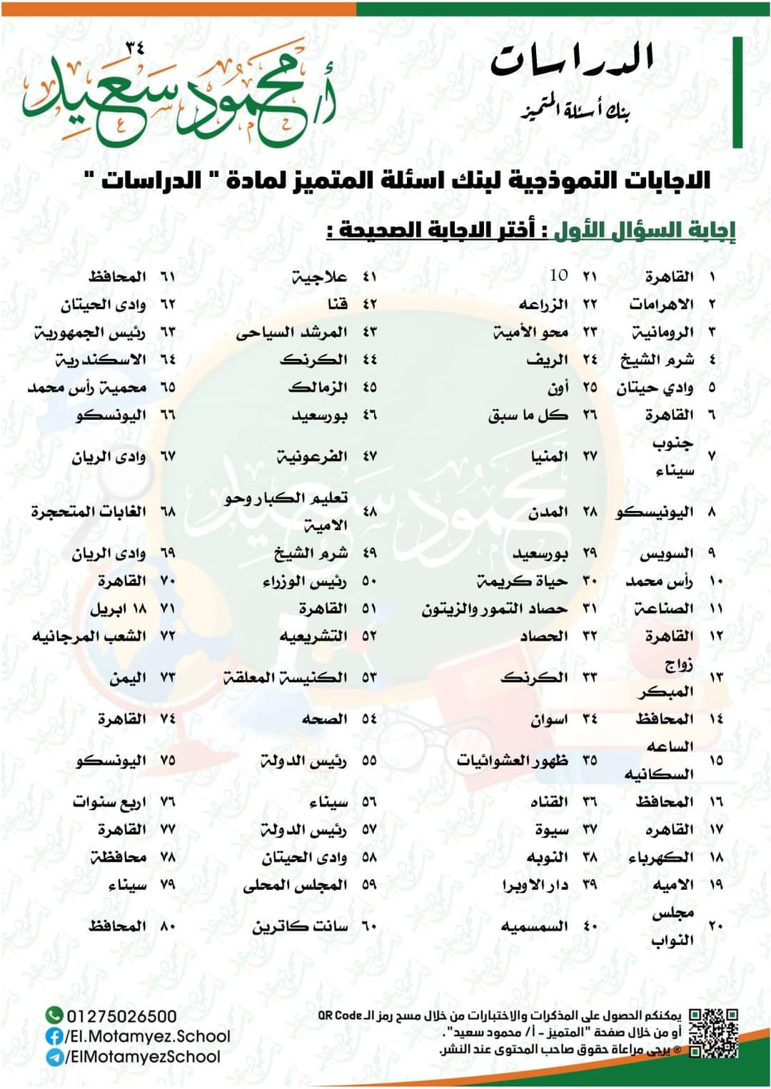 تحميل مذكرة المتميز دراسات اجتماعية رابعة ابتدائي الترم الثاني - المتميز محمود سعيد