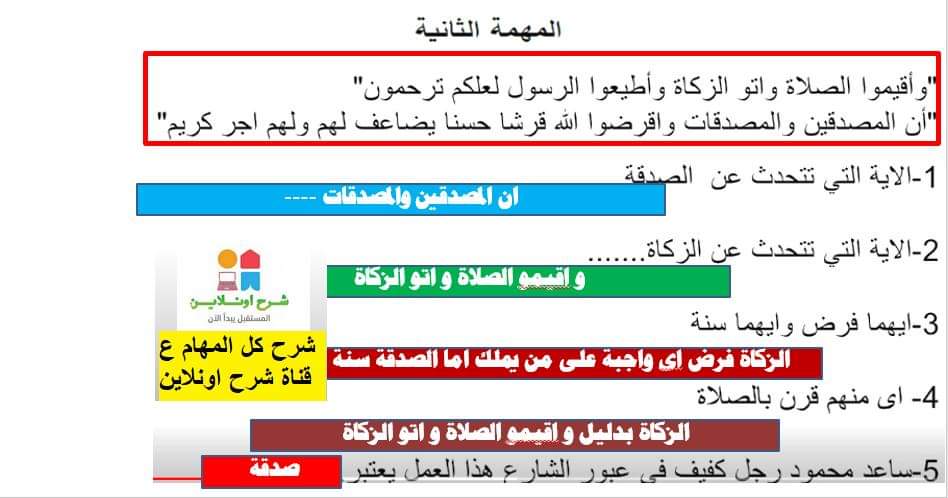 اجابة المهام الادائية تربية اسلامية رابعة ابتدائي الترم الثاني 2022 - اجابات المهام الادائية