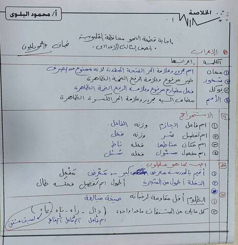 امتحان اللغة العربية الشهادة الاعدادية محافظة القليوبية الترم الثاني - امتحانات الشهادة الاعدادية