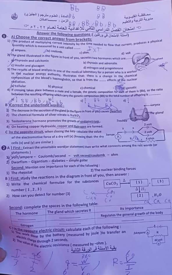 امتحان ال science تالتة اعدادي لغات الترم الثاني 2022  محافظة القليوبية - امتحانات الشهادة الاعدادية