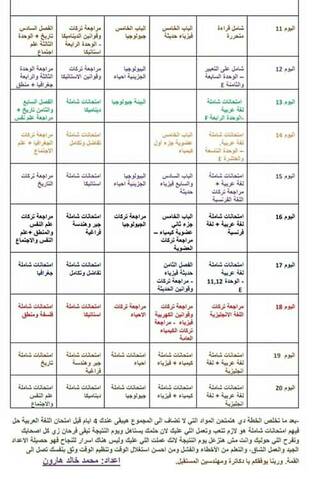 جدول مذاكرة في عشرين يوم شامل علمي رياضه وعلمي علوم وادبي - جدول مذاكرة