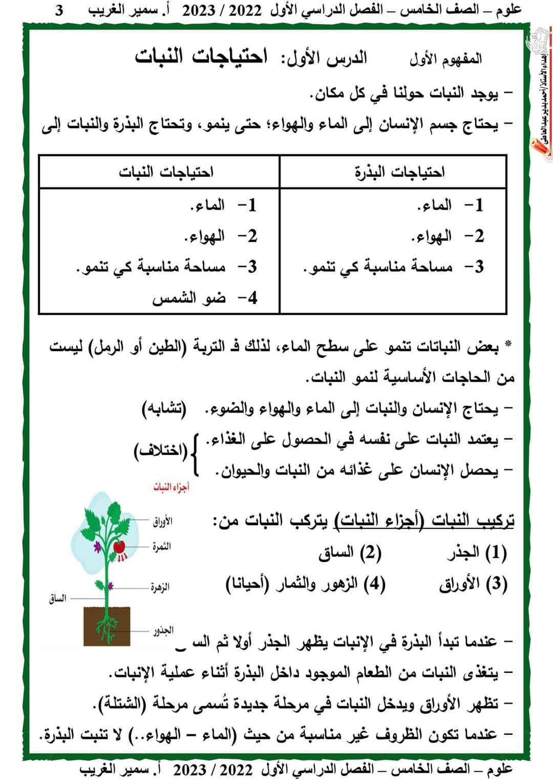 تحميل مذكرة العلوم خامسة ابتدائي الترم الاول 2023 - تحميل مذكرات سمير الغريب