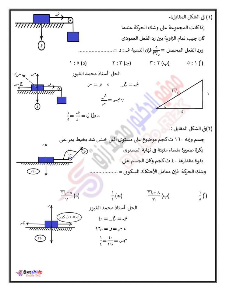 المراجعه النهائيه في الاستاتيكا سؤال وجواب اعداد أ/ محمد غبور