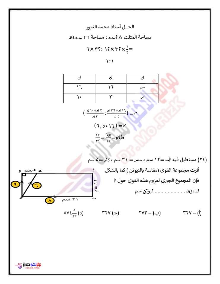 المراجعه النهائيه في الاستاتيكا سؤال وجواب اعداد أ/ محمد غبور