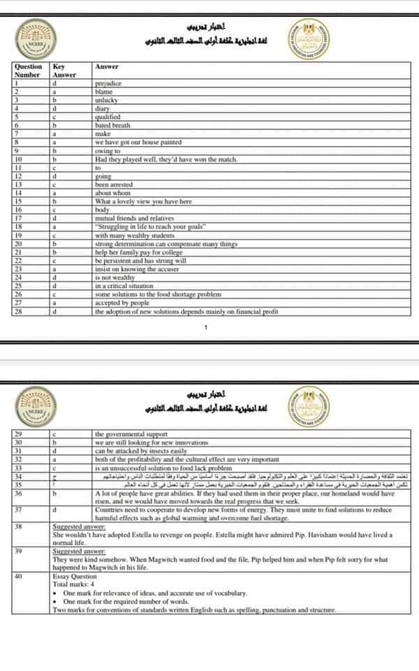 تحميل نماذج الوزارة الاسترشادية لغة انجليزية للصف الثالث الثانوي 2023