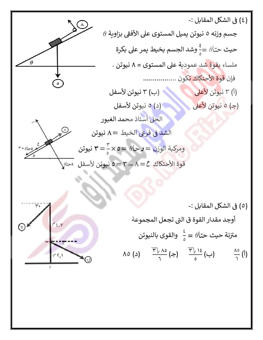 مسائل متوقعة في الاستاتيكا للصف الثالث الثانوي 2023 بالاجابات