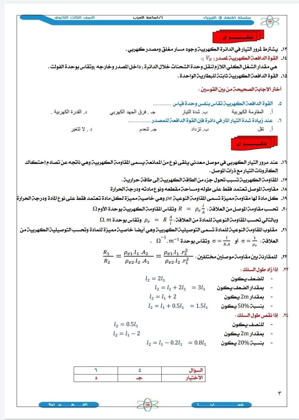 تجميع كل الافكار المتوقعة في الفيزياء للصف الثالث الثانوي