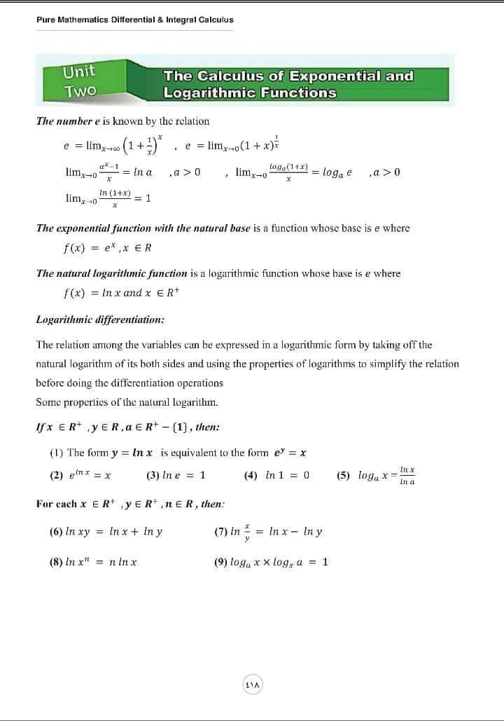 تحميل مفاهيم التفاضل والتكامل باللغة الانجليزية شعبة علمي رياضة