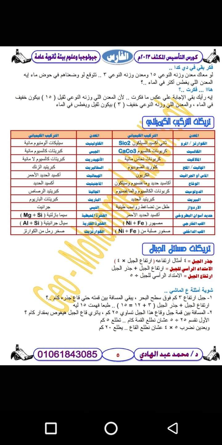 ماذا تقرأ ليلة الامتحان في الجيولوجيا للثانوية العامة للأستاذ / محمد عبدالهادي