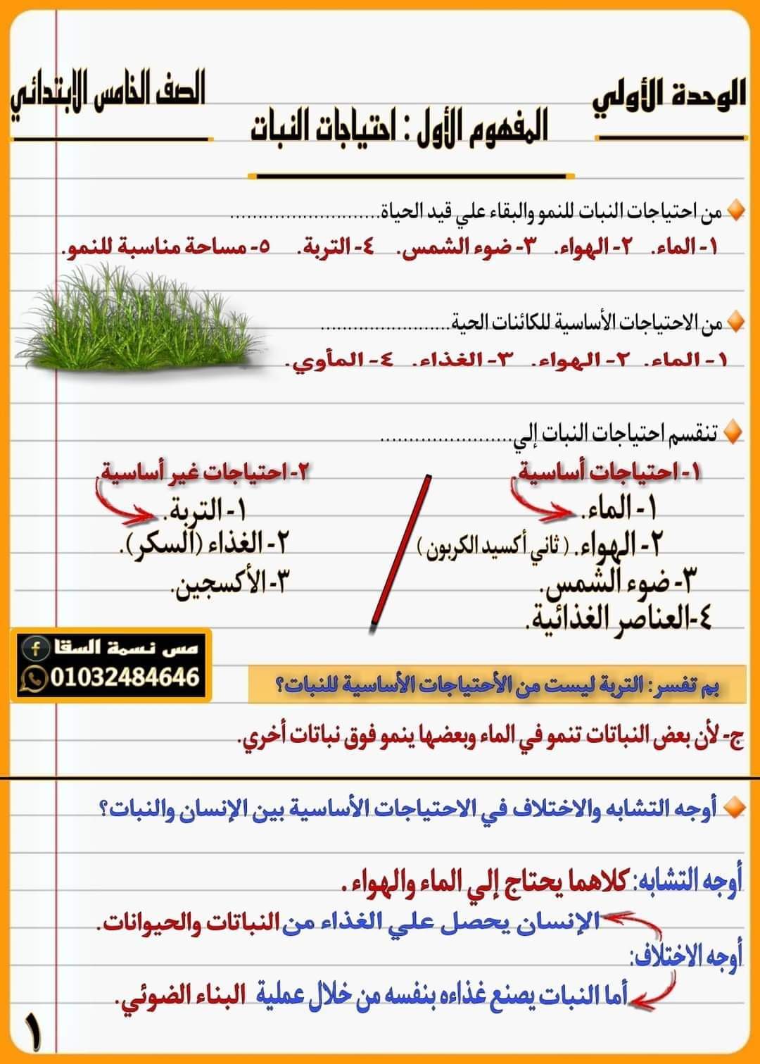 ملزمة شرح المفهوم الاول علوم خامسة ابتدائي ترم أول