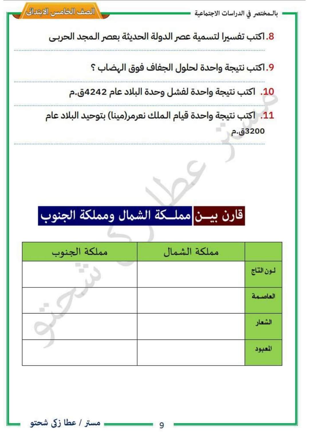 شرح وتدريبات الدرس الثاني دراسات خامسة ابتدائي الترم الاول لمستر عطا زكي شحتو