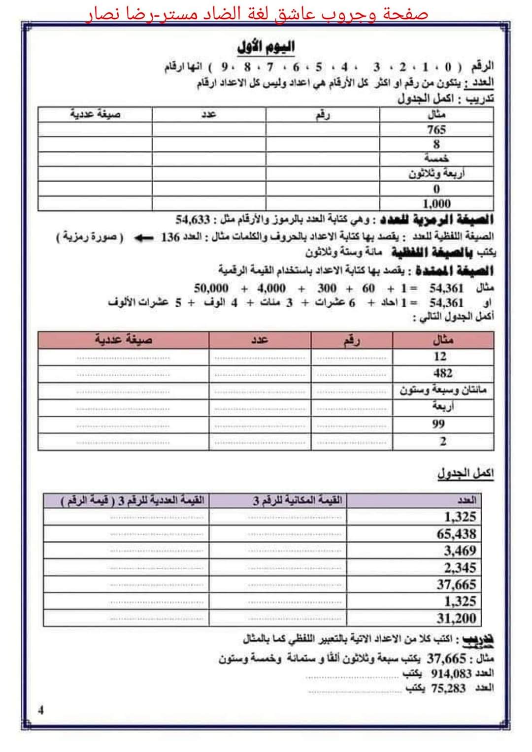 البرنامج العلاجي في الرياضيات للصف الرابع الابتدائي 2024