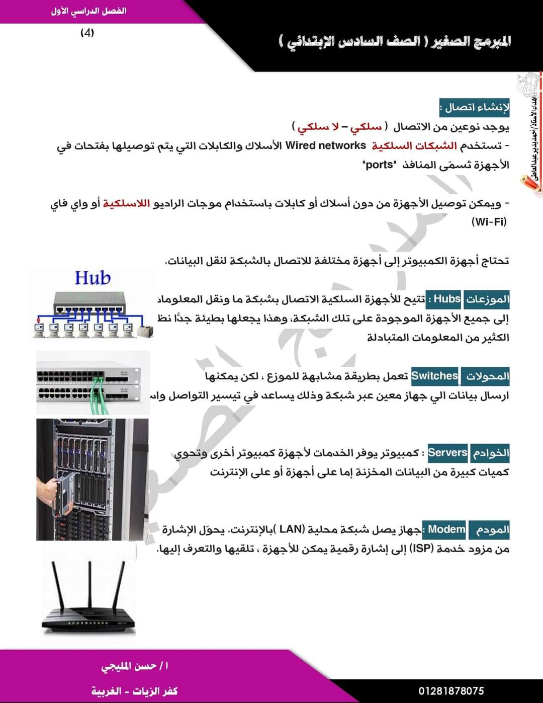 المحور الأول تكنولوجيا صف سادس ترم أول ٢٠٢٤ إعداد مستر حسن المليجي