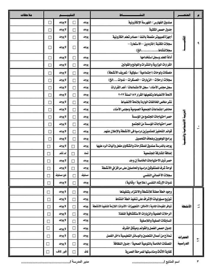 تحميل استمارة المتابعة والتقييم الجديدة للعام الدراسي 2023 - 2024