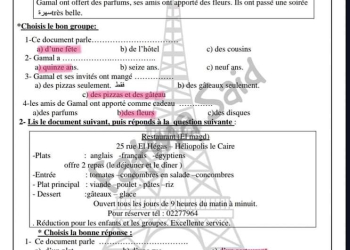 ملزمة مراجعة نهائية من مكتب توجية اللغة الفرنسية تانية اعدادي لمدارس اللغات الرسمية فى القاهرة بالإجابات