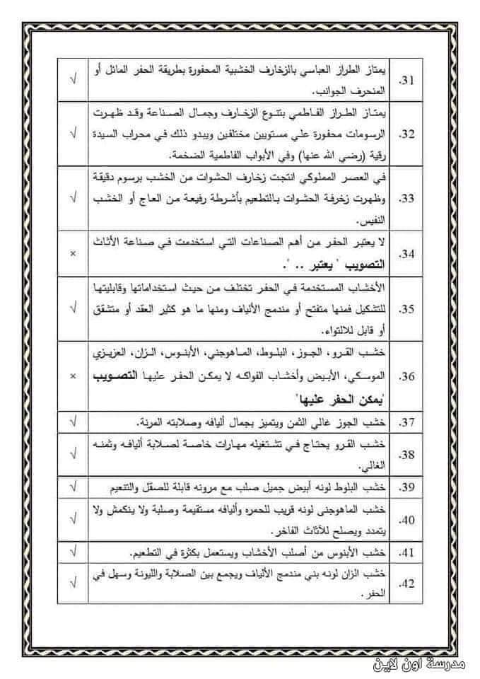 مراجعة ليلة الامتحان ثقافة فنية الصف الثالث الإعدادي الترم الاول مع الإجابات