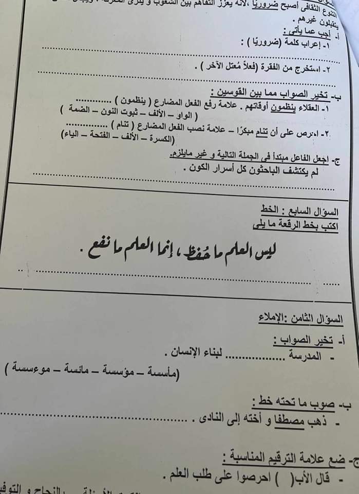 تحميل امتحانات مواد الصف الرابع والخامس والسادس الابتدائي محافظة بورسعيد الترم الثاني ٢٠٢٤ بالاجابات