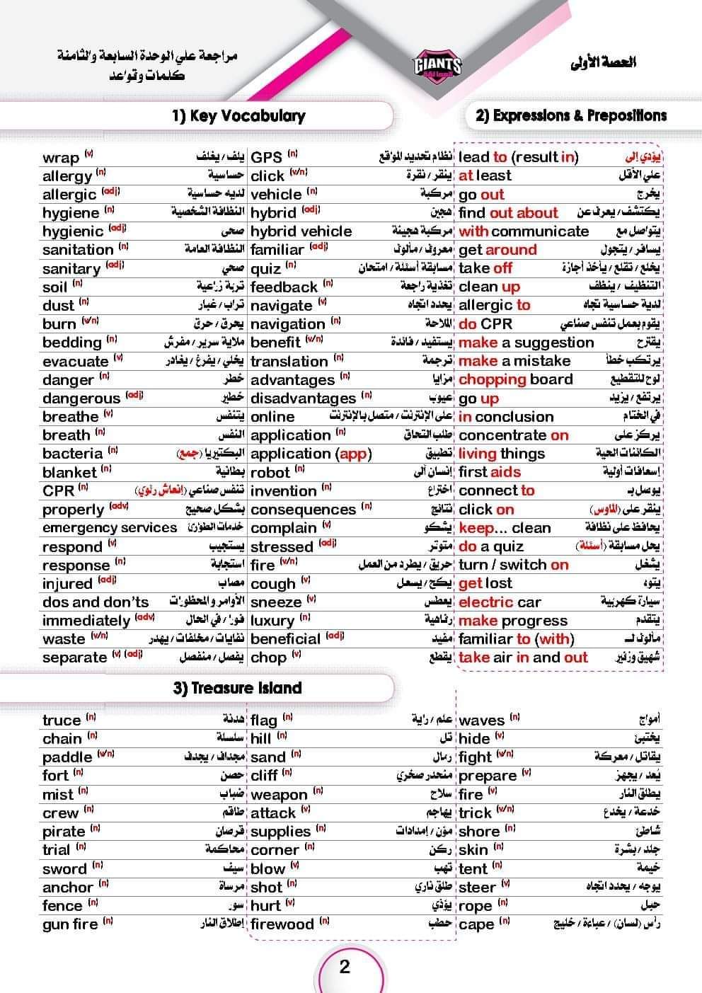 مراجعة العمالقة في ليلة الامتحان اولى ثانوي الترم الثاني بالاجابات