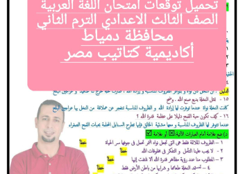 توقعات امتحان اللغة العربية الصف الثالث الاعدادي محافظة دمياط الترم الثاني ٢٠٢٤ - تحميل امتحانات دمياط