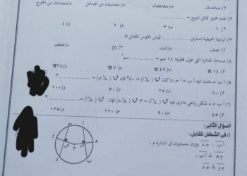 إجابة امتحان الهندسة محافظة الإسكندرية للشهادة الاعدادية الترم الثاني ٢٠٢٤