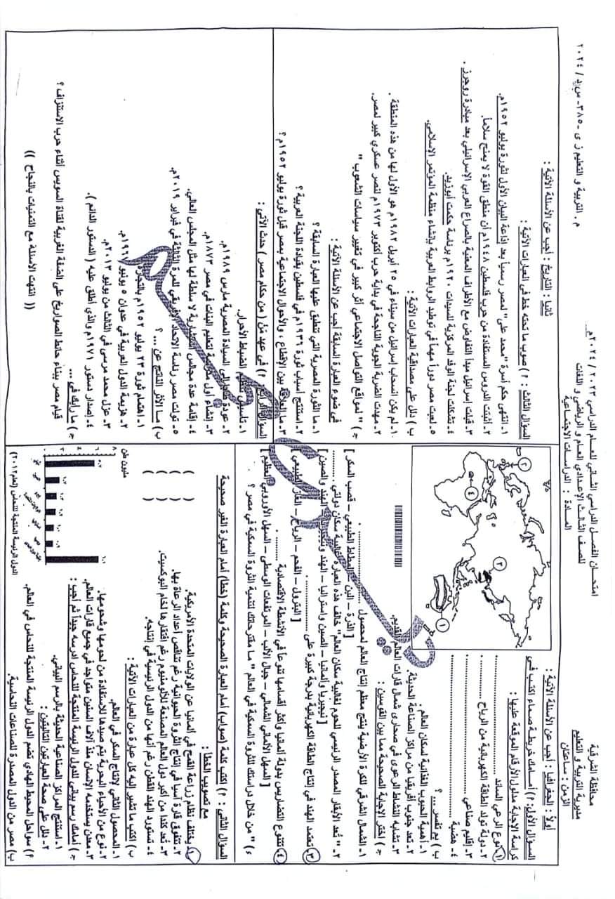 إجابة امتحان الدراسات الاجتماعية محافظة الشرقية للشهادة الاعدادية الترم الثاني ٢٠٢٤