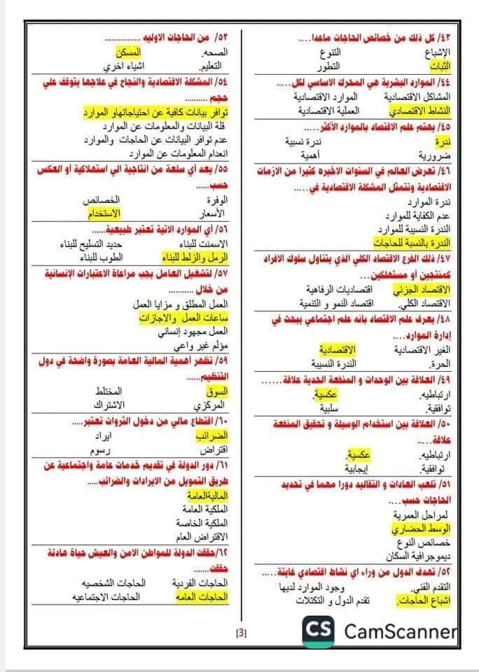 أهم أسئلة مراجعة الاقتصاد ليلة الامتحان للثانوية العامة بالإجابات