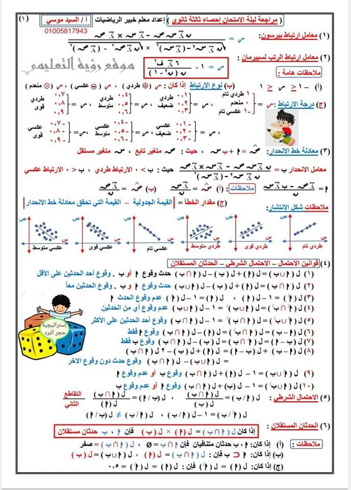 اهم الاسئلة المتوقعة في الاحصاء للثانوية العامة بالاجابات