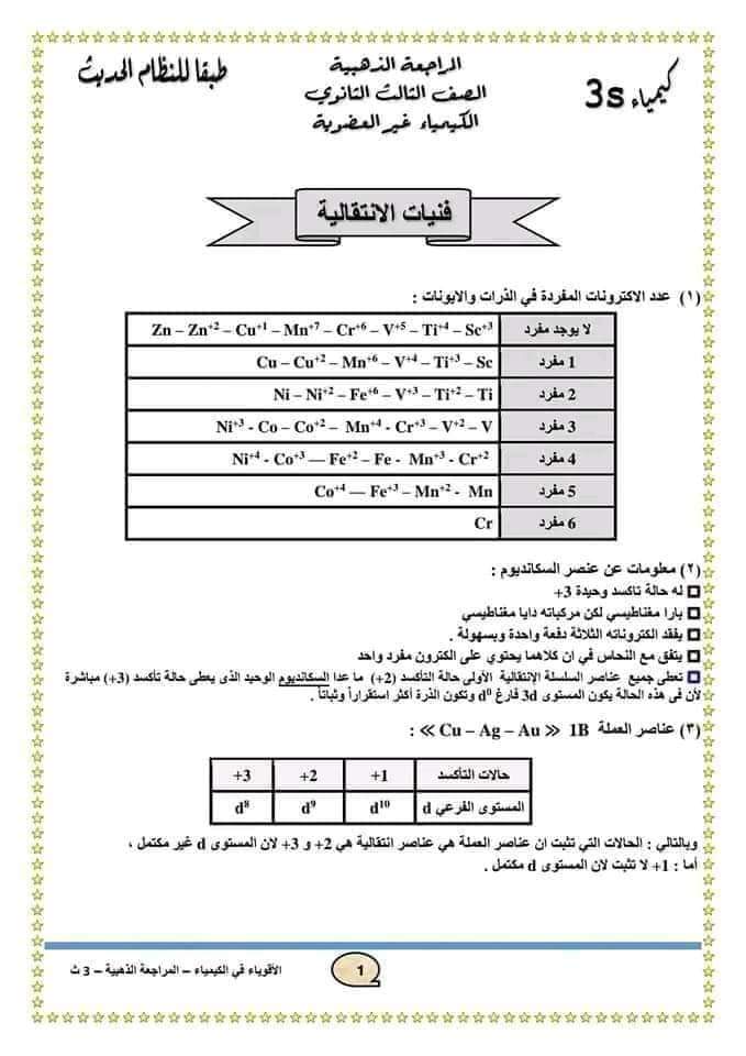 فنيات منهج الكيمياء للثانوية العامة نظام حديث ٢٠٢٤