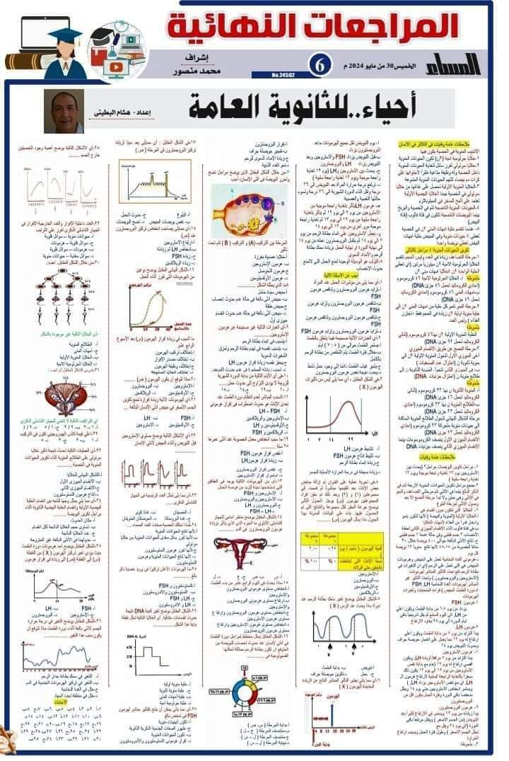 المراجعة النهائية فى الأحياء للثانوية العامة من جريدة المساء ٢٠٢٤