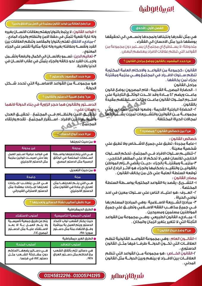 توقعات اسئلة امتحان التربية الوطنية للثانوية العامة 2024