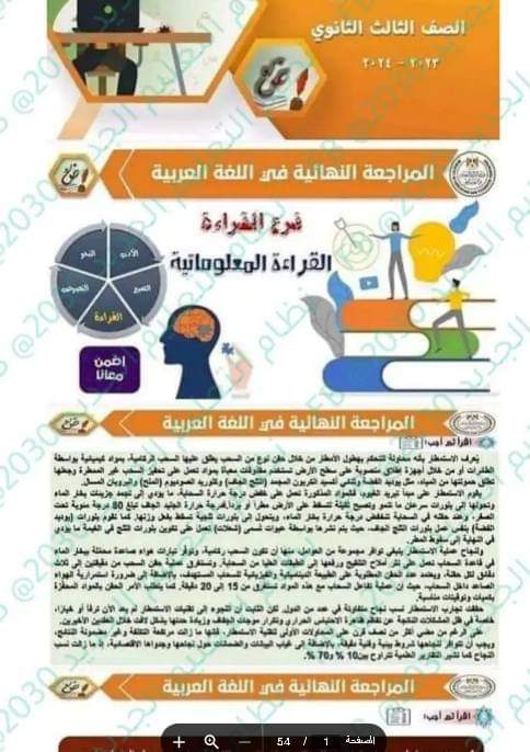 خلاصة مراجعات كل فروع اللغة العربية للثانوية العامة