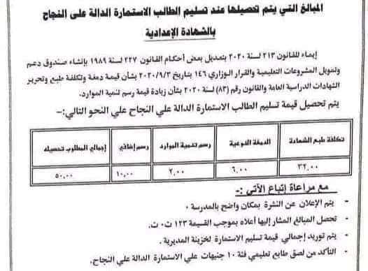 رسوم تحصيل استلام الشهادة الاعدادية للتقديم في مدارس الثانوي للعام الدراسي 2024 - 2025