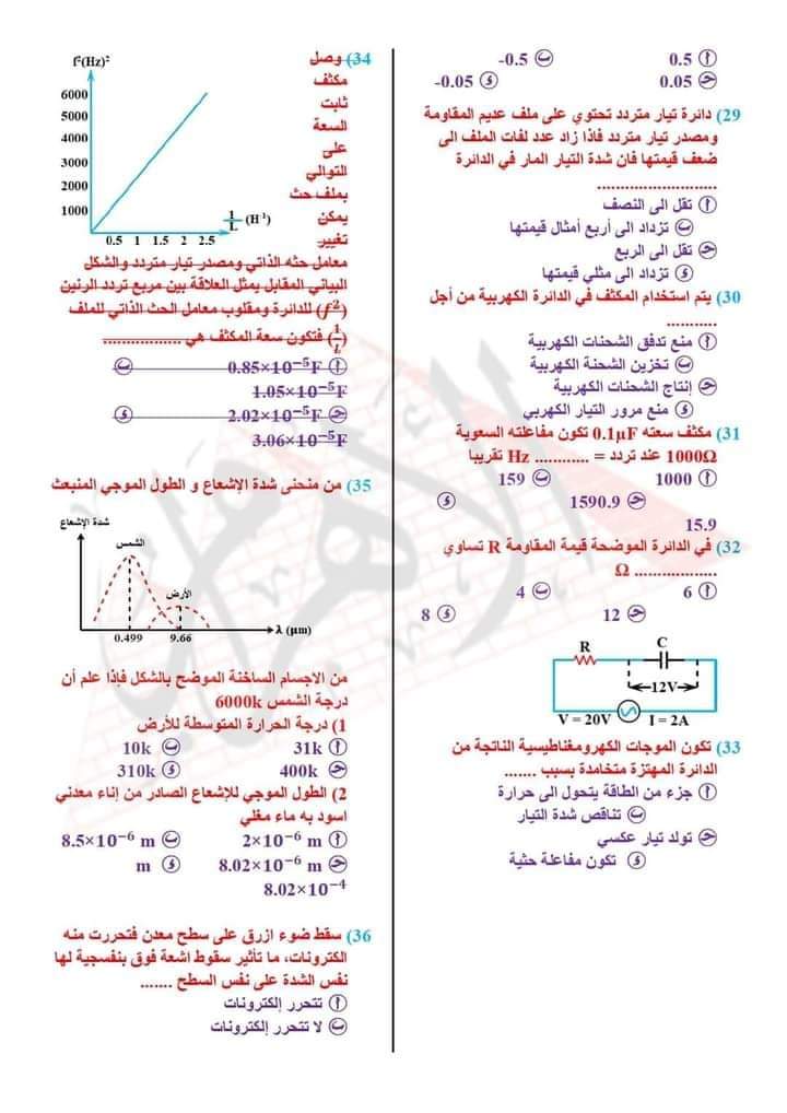 توقعات جريدة الأهرام في الفيزياء للثانوية العامة 2024 بالاجابات