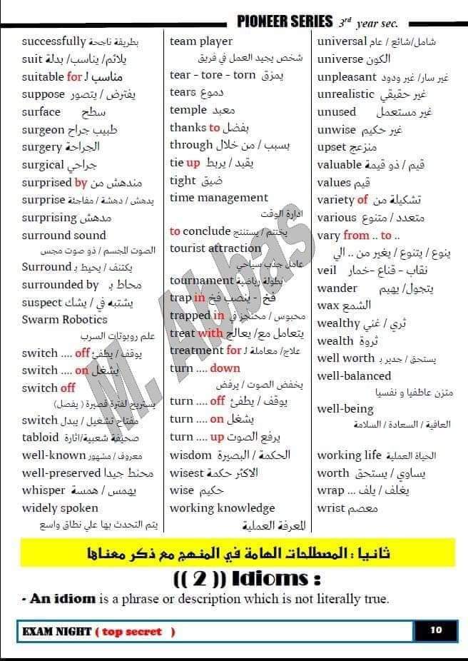 اقوى ملزمة ليلة الامتحان في اللغة الإنجليزية للثانوية العامة 2024