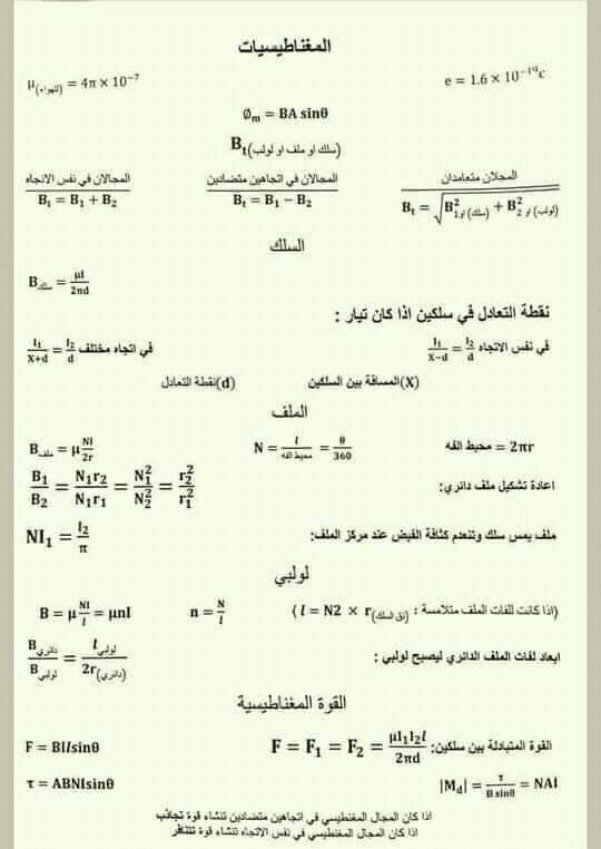 جميع قوانين واستنتاجات منهج الفيزياء للثانوية العامة