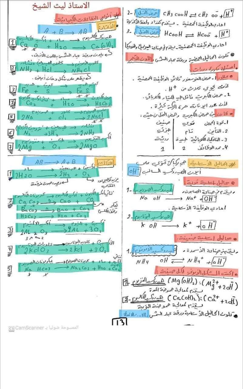 أهم مسائل المعادلات والتفاعلات المتوقعة في الكيمياء للثانوية العامة