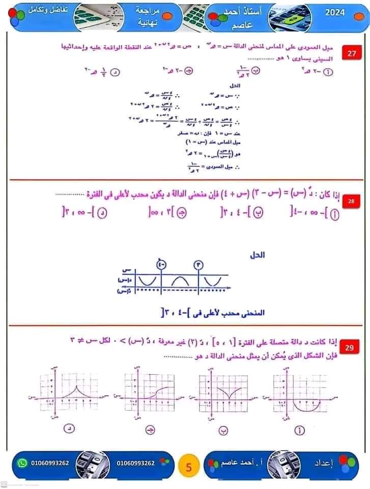 المراجعة النهائية و اهم الأفكار فى التفاضل والتكامل للثانوية العامة ٢٠٢٤