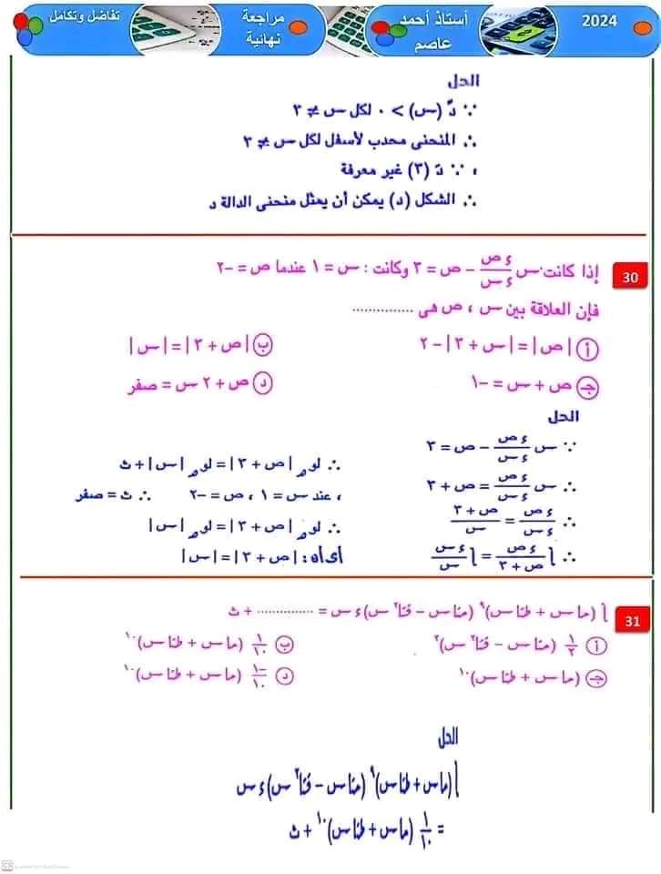 المراجعة النهائية و اهم الأفكار فى التفاضل والتكامل للثانوية العامة ٢٠٢٤