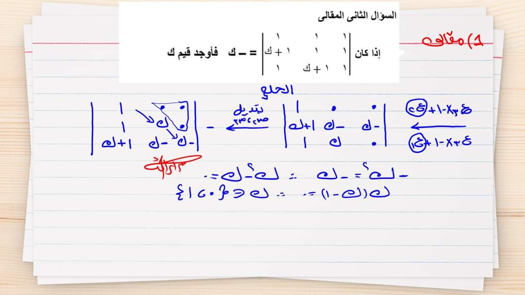 الإجابة النموذجية لامتحان الجبر والهندسة الفراغية للثانوية العامة 2024